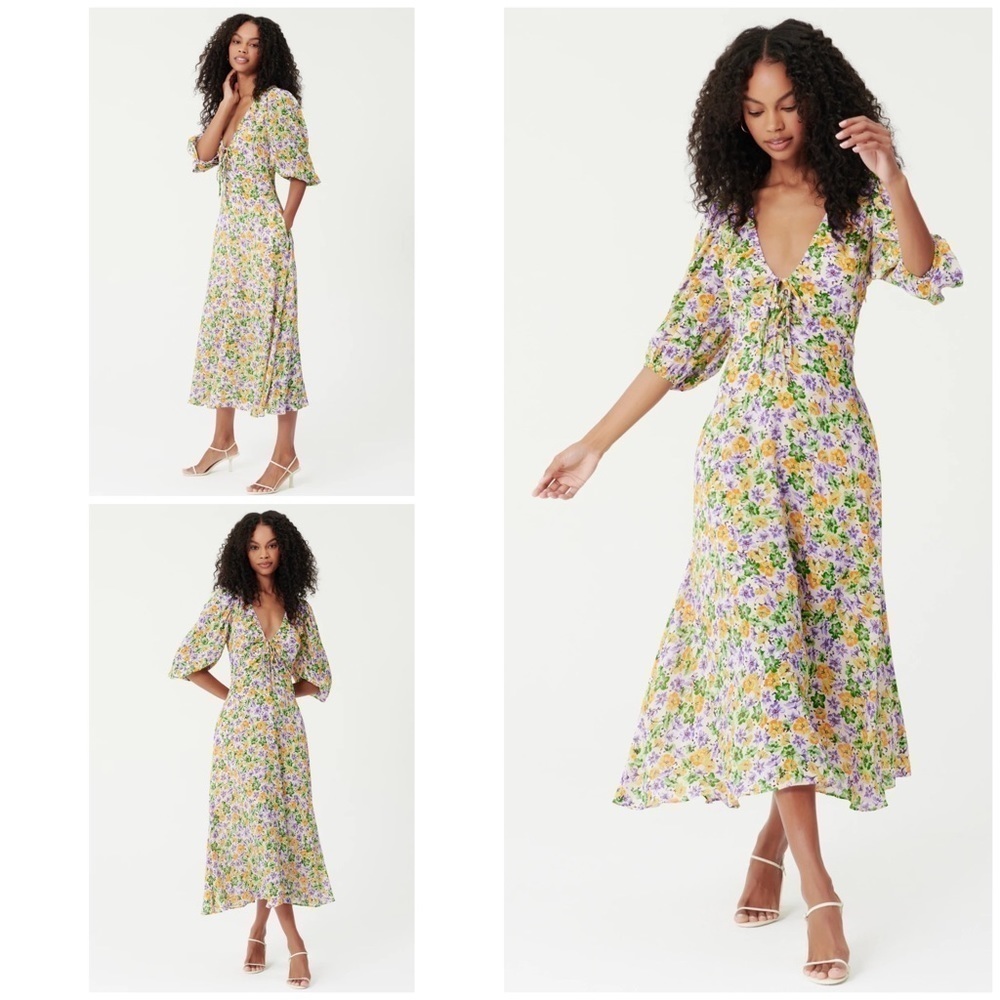 NWT NICHOLAS Danielle Whistledown Bridgerton High Tea Floral V Neck Dress 8 M‌‌‌